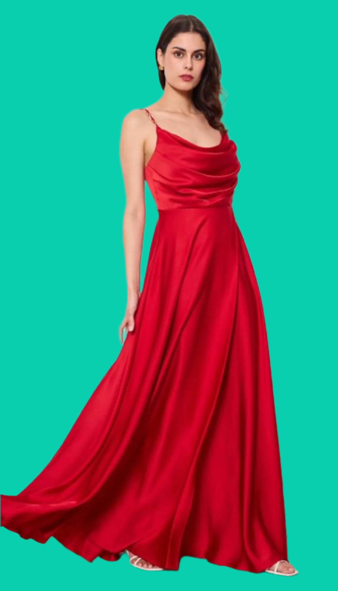 Cowl neck Long Satin dress