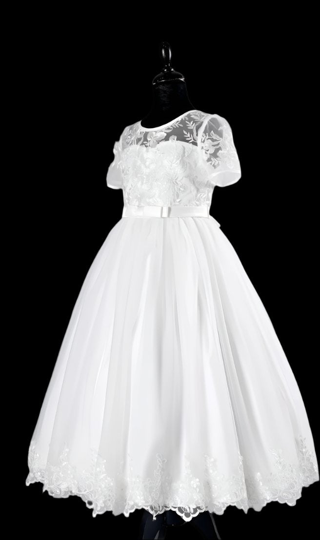 Embroidered Short sleeve First Holy communion dress