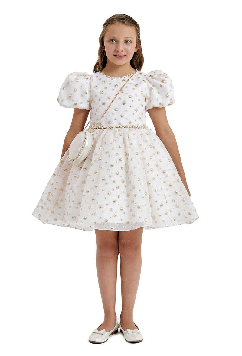 Gold Balloon-Sleeved Jacquard Dress Aphrodite Malta Gold Balloon-Sleeved Jacquard Dress Aphrodite Malta