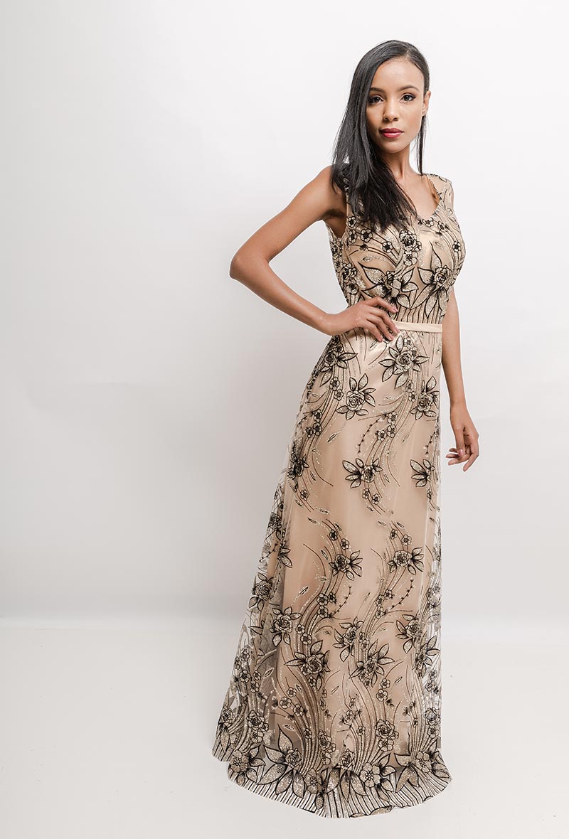 Black and Gold A line dress Aphrodite Malta