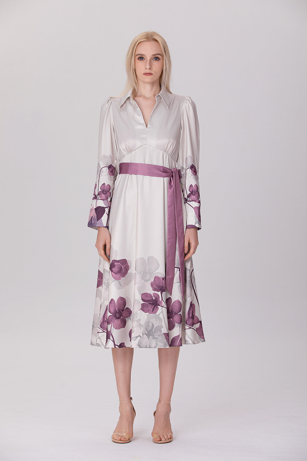 S&J Empire cut dress with placed floral print – Aphrodite Malta