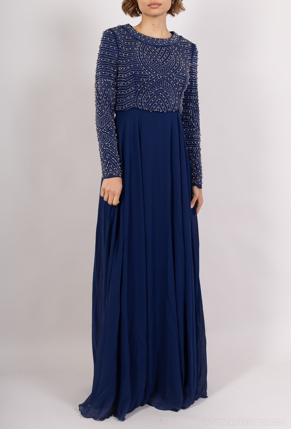 Navy Blue long sleeves chiffon Dress