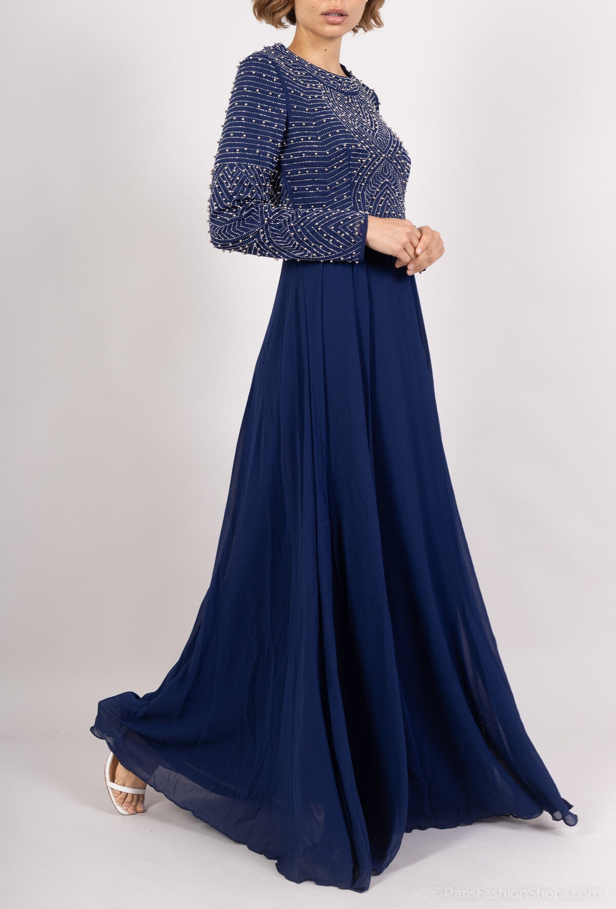 Navy Blue long sleeves chiffon Dress