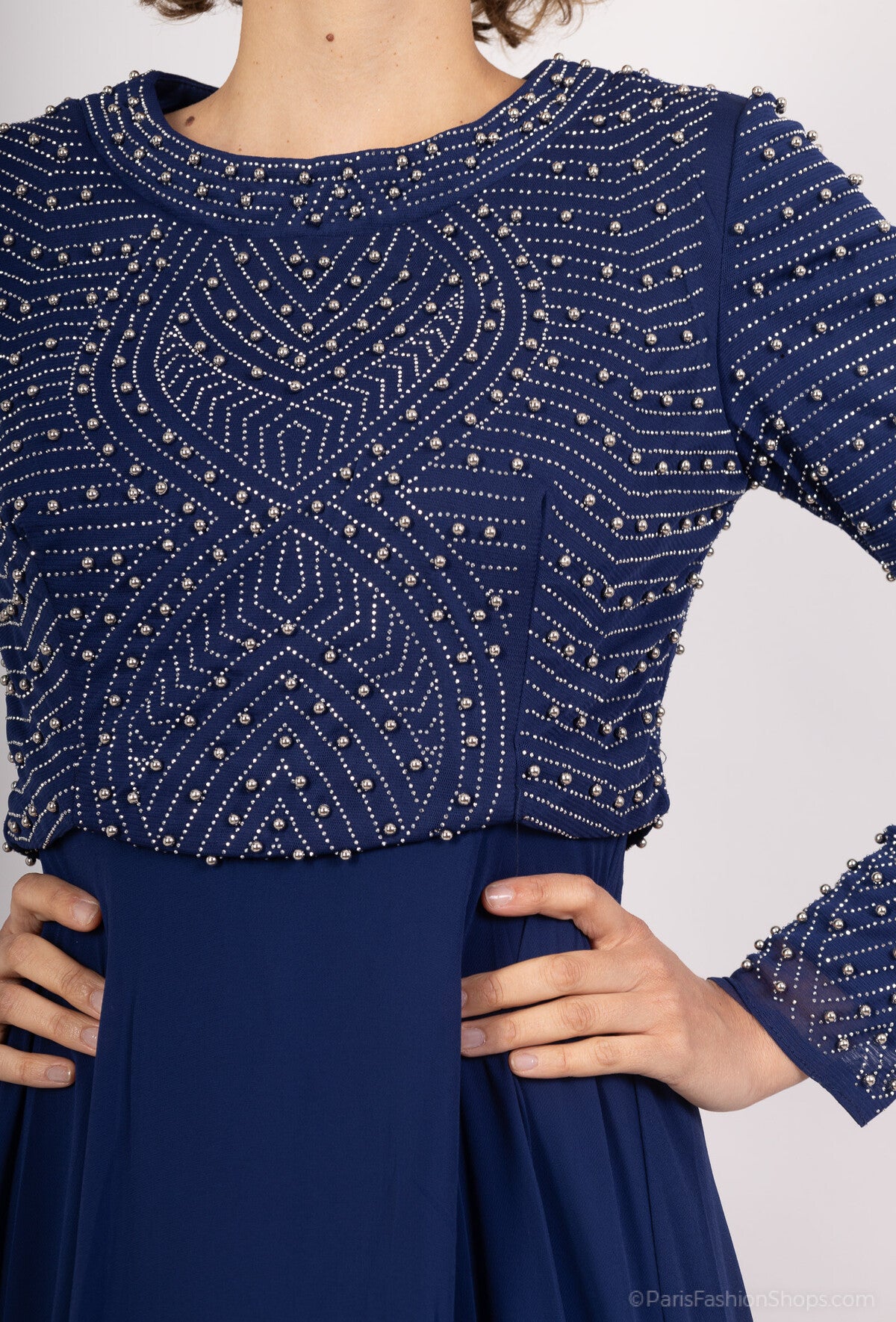 Navy Blue long sleeves chiffon Dress