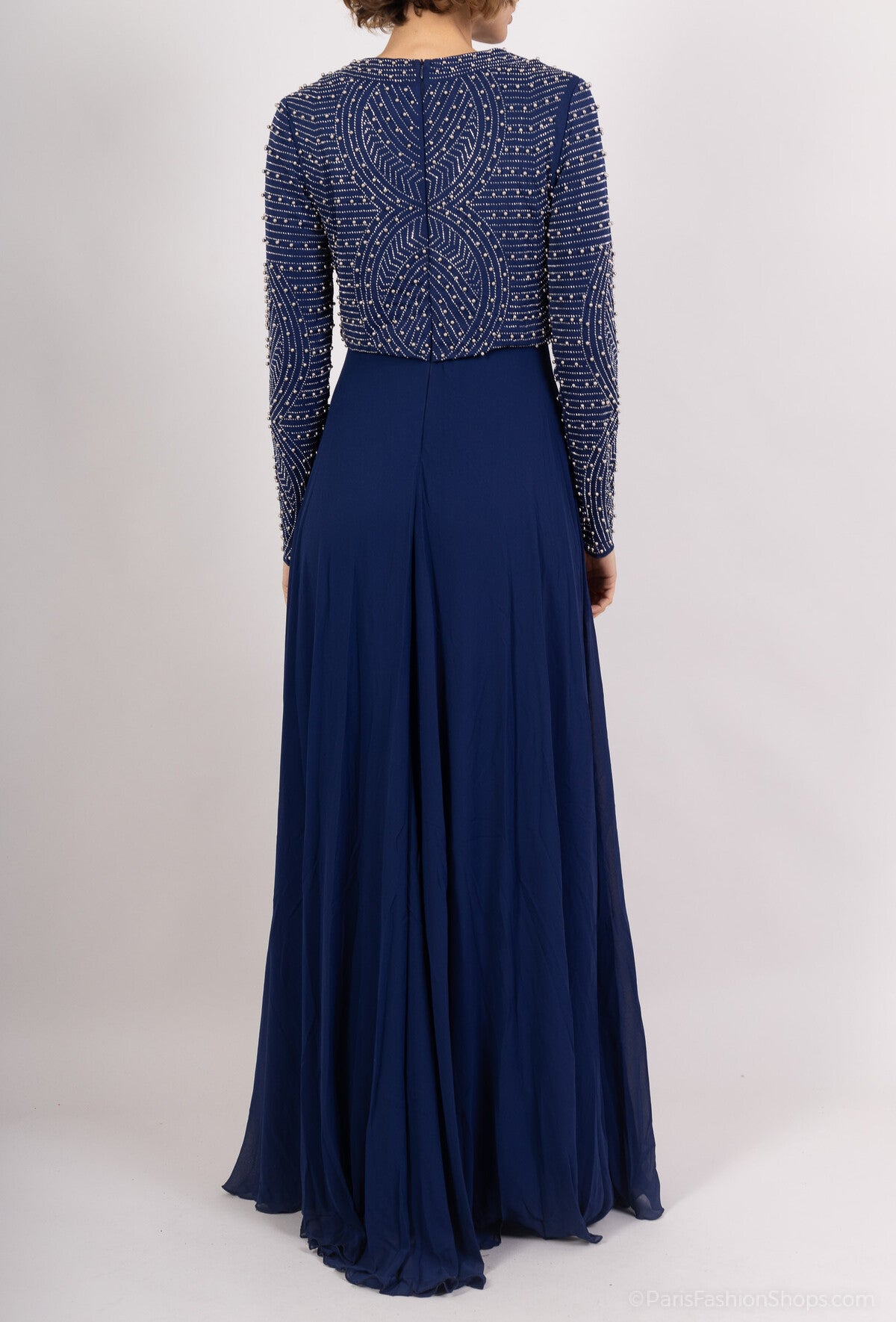 Navy Blue long sleeves chiffon Dress