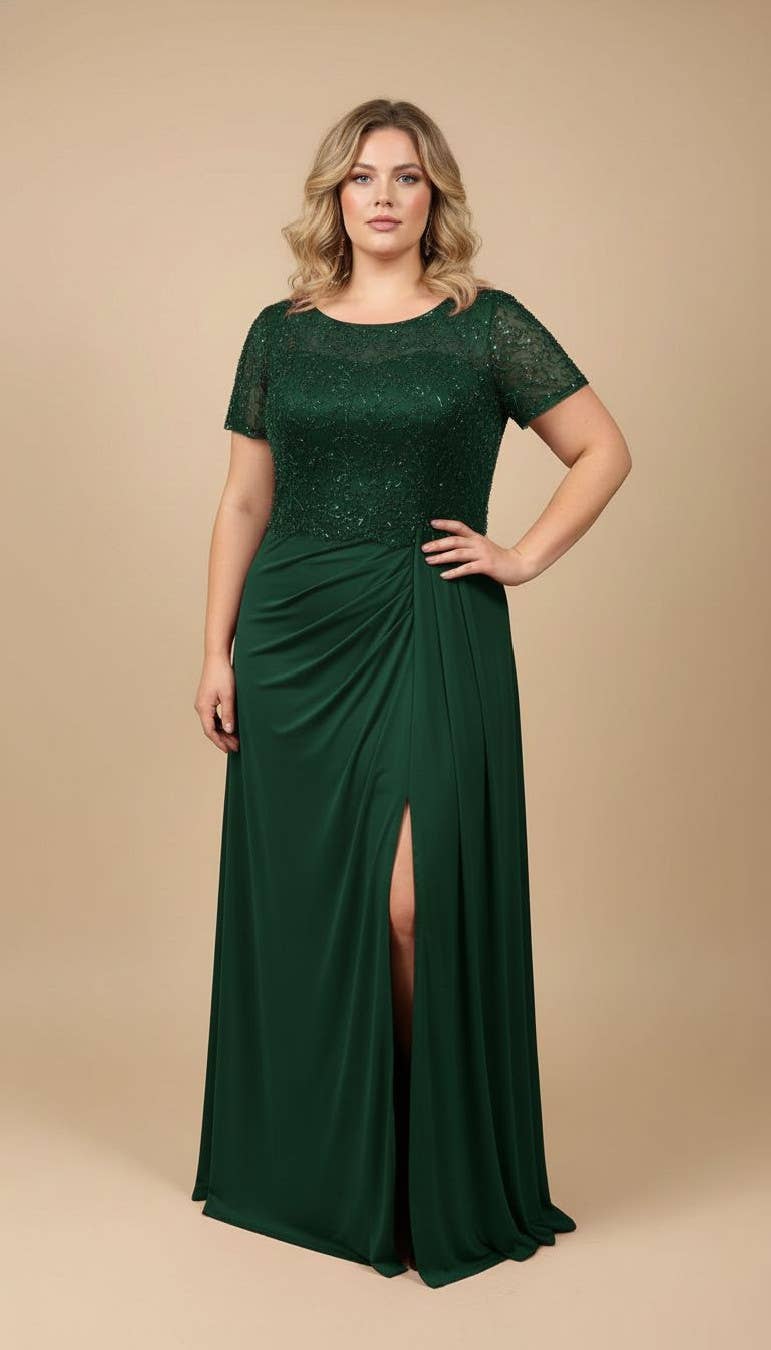 HM2517QS - Draped long formal gown