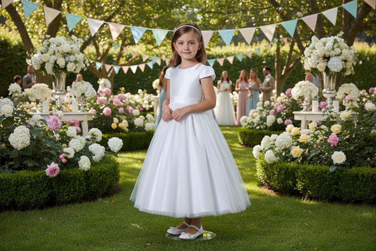Ivory Flower girl dress Short sleeves