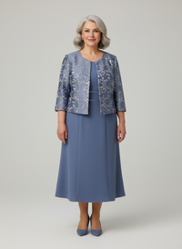 Two piece Jacquard blazer and mid-length dress set