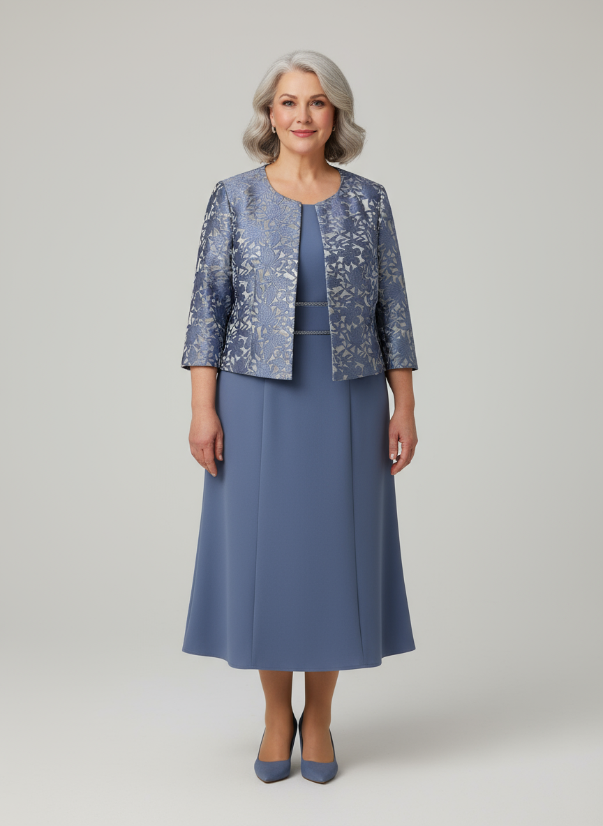 Two piece Jacquard blazer and mid-length dress set