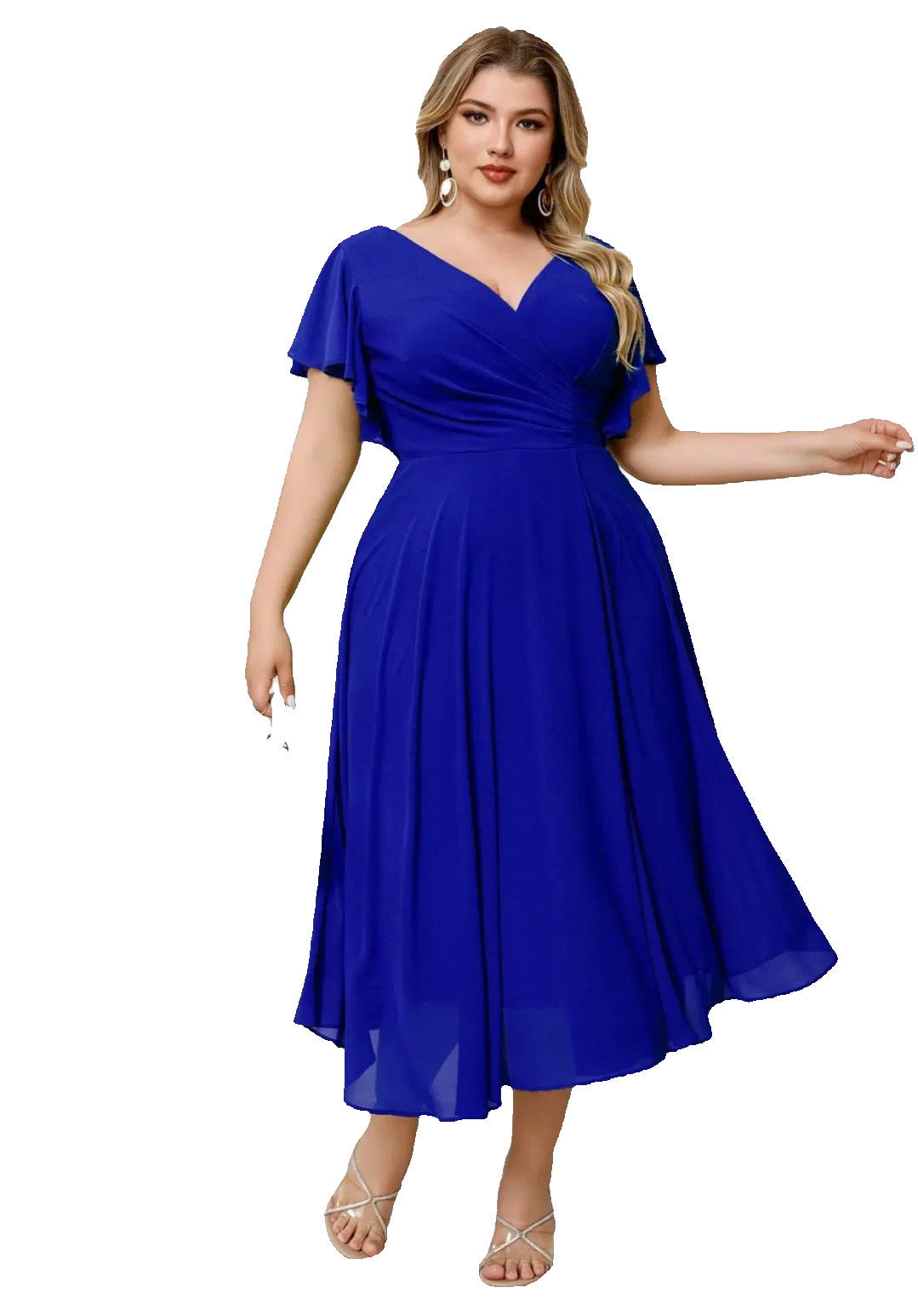 Royal Blue V-Neck Flared Dress