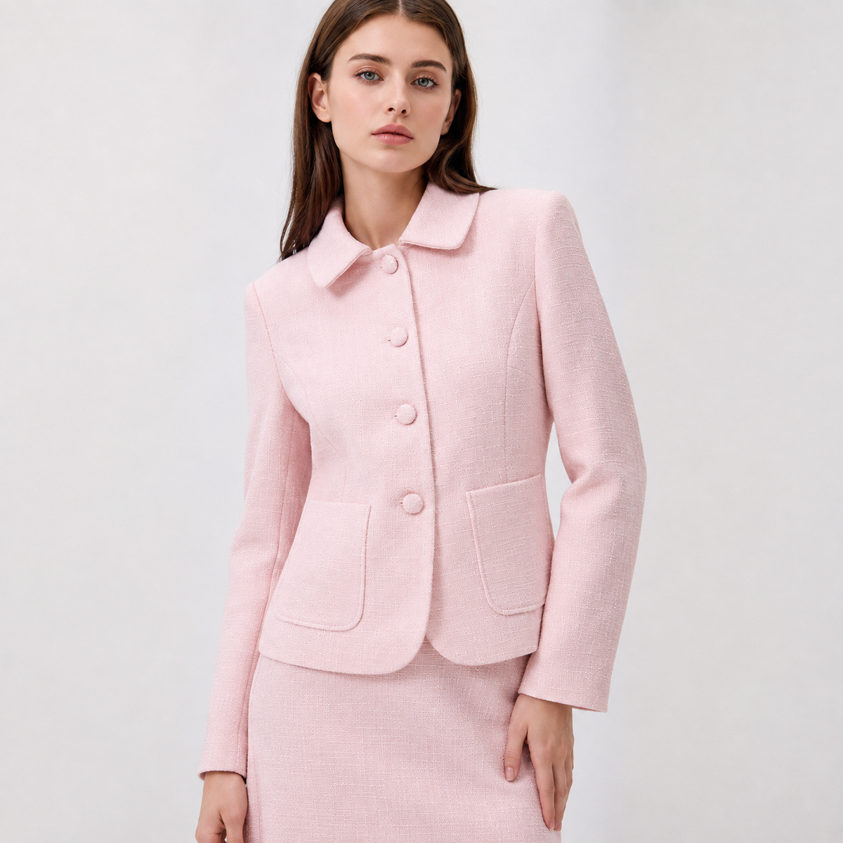 Smart and Joy - Tailored jacket with a Peter Pan collar: Rose / FR 44