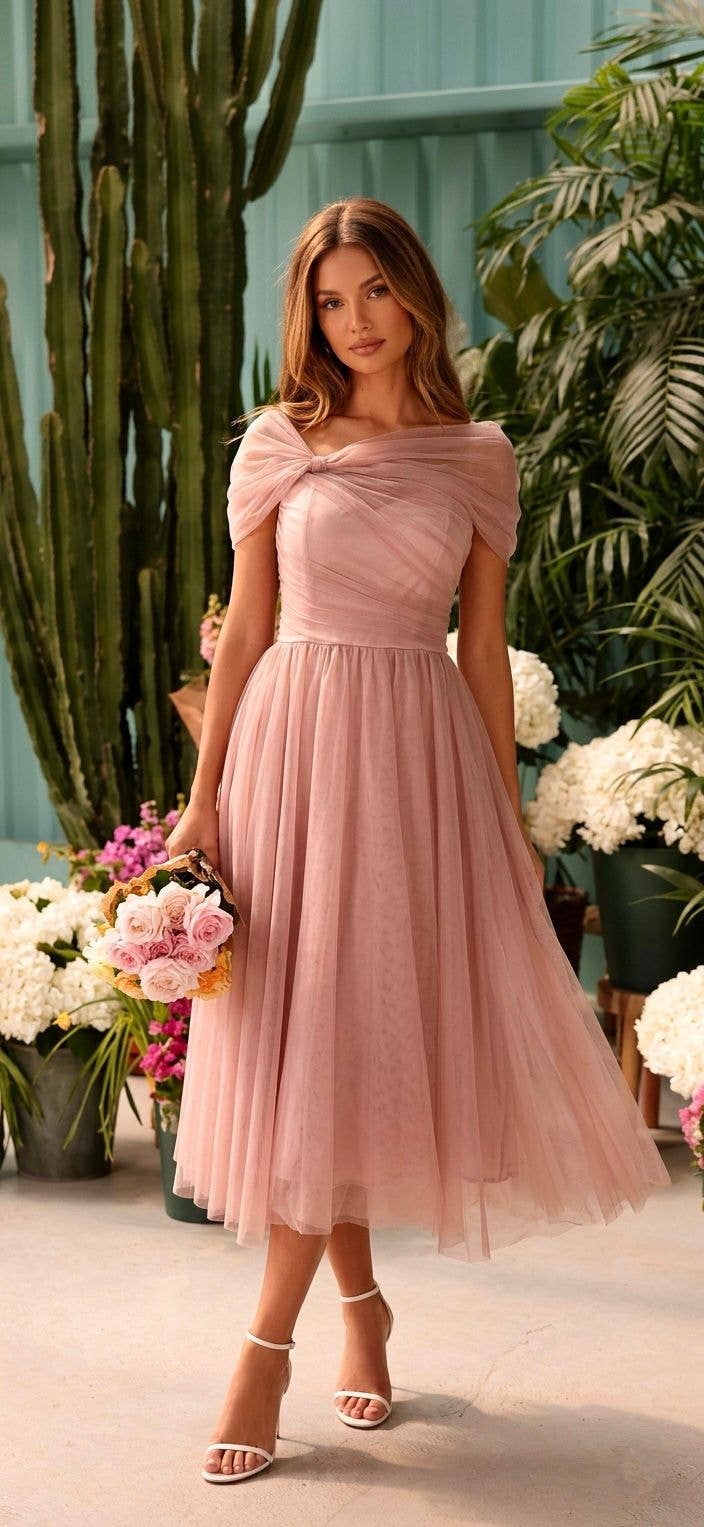 Short Tulle Dress with Draped Shoulders #2