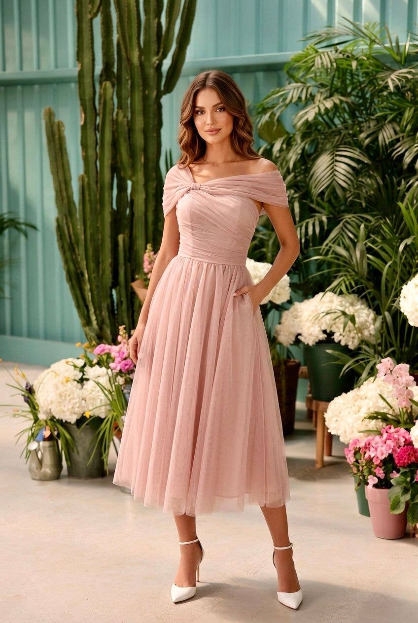 Short Tulle Dress with Draped Shoulders #2