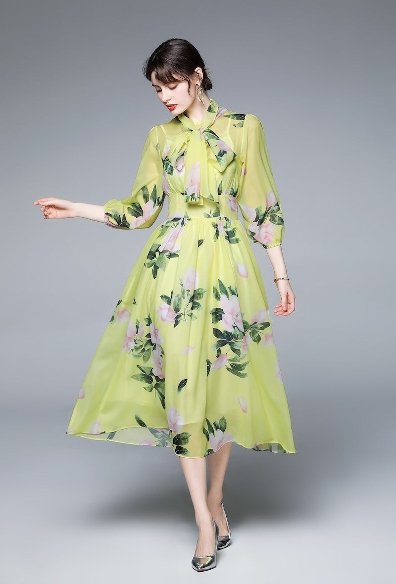 Lime green and pink midi dress