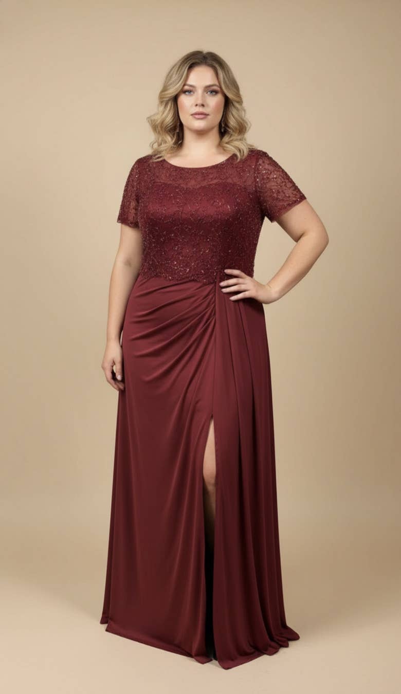 HM2517QS - Draped long formal gown