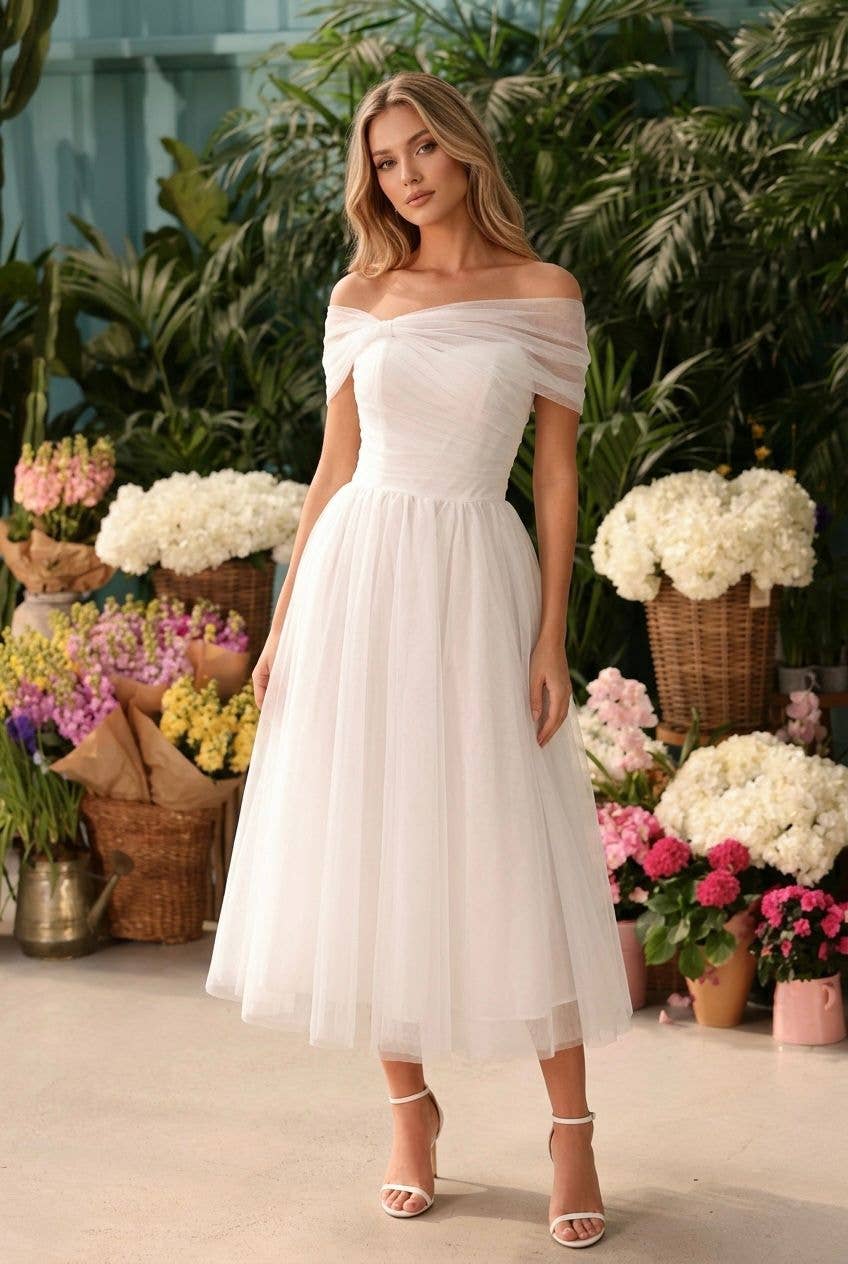 Short Tulle Dress with Draped Shoulders #2