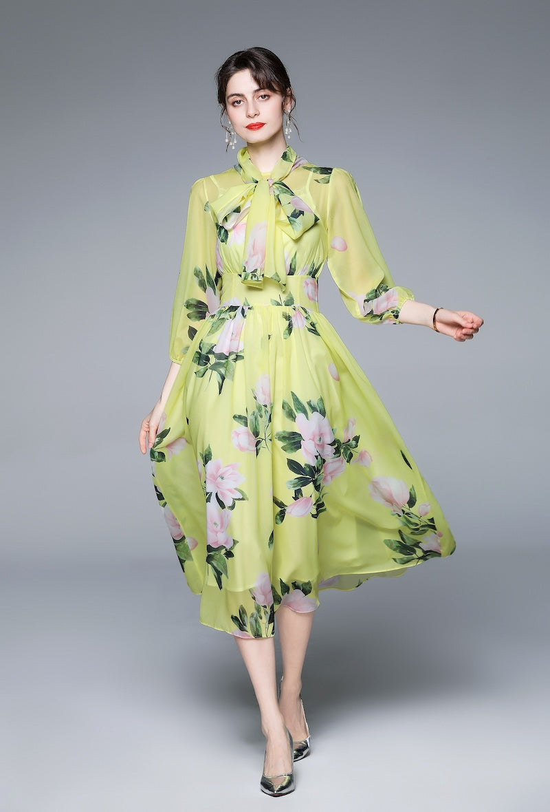 Lime green and pink midi dress