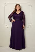 Plus size evening dress with lace sleeves