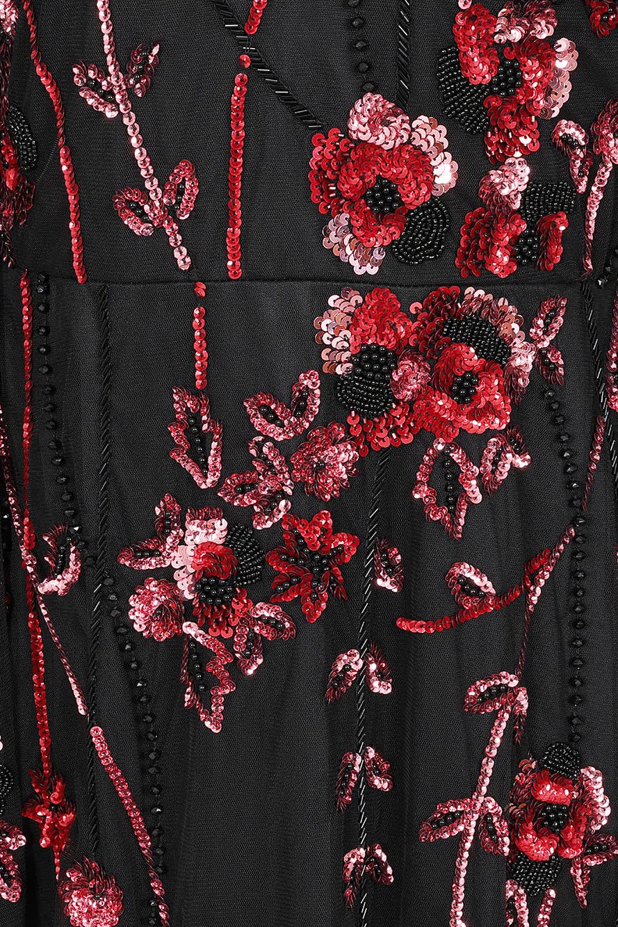 Zola Black Floral Embellished Cape Maxi Dress