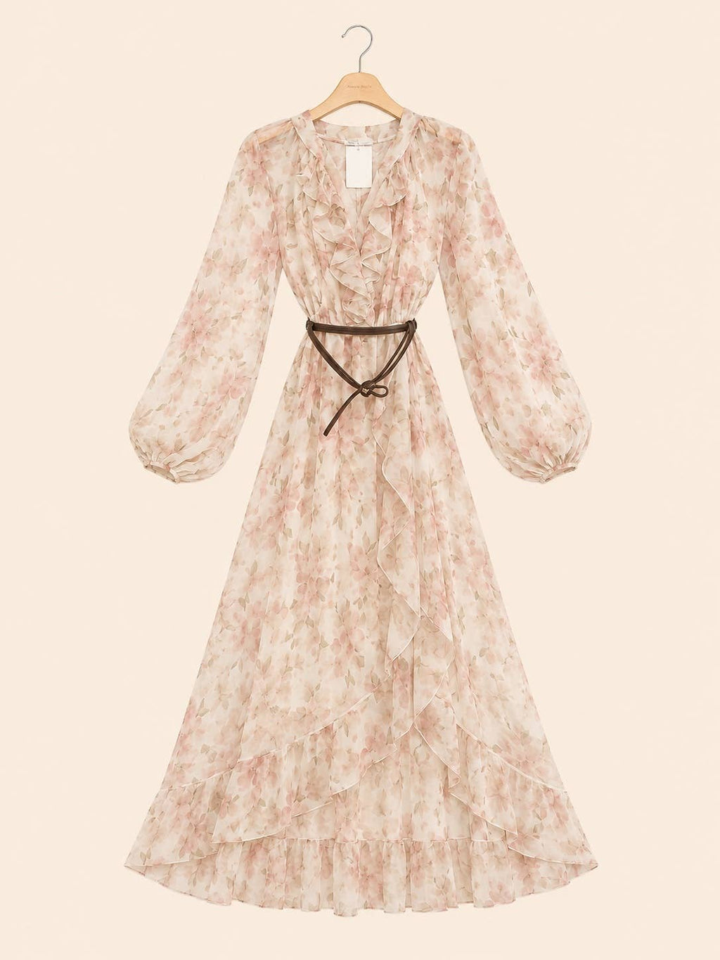 Boho Chic Long Floral Flowing Dress with Belt