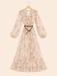 Boho Chic Long Floral Flowing Dress with Belt