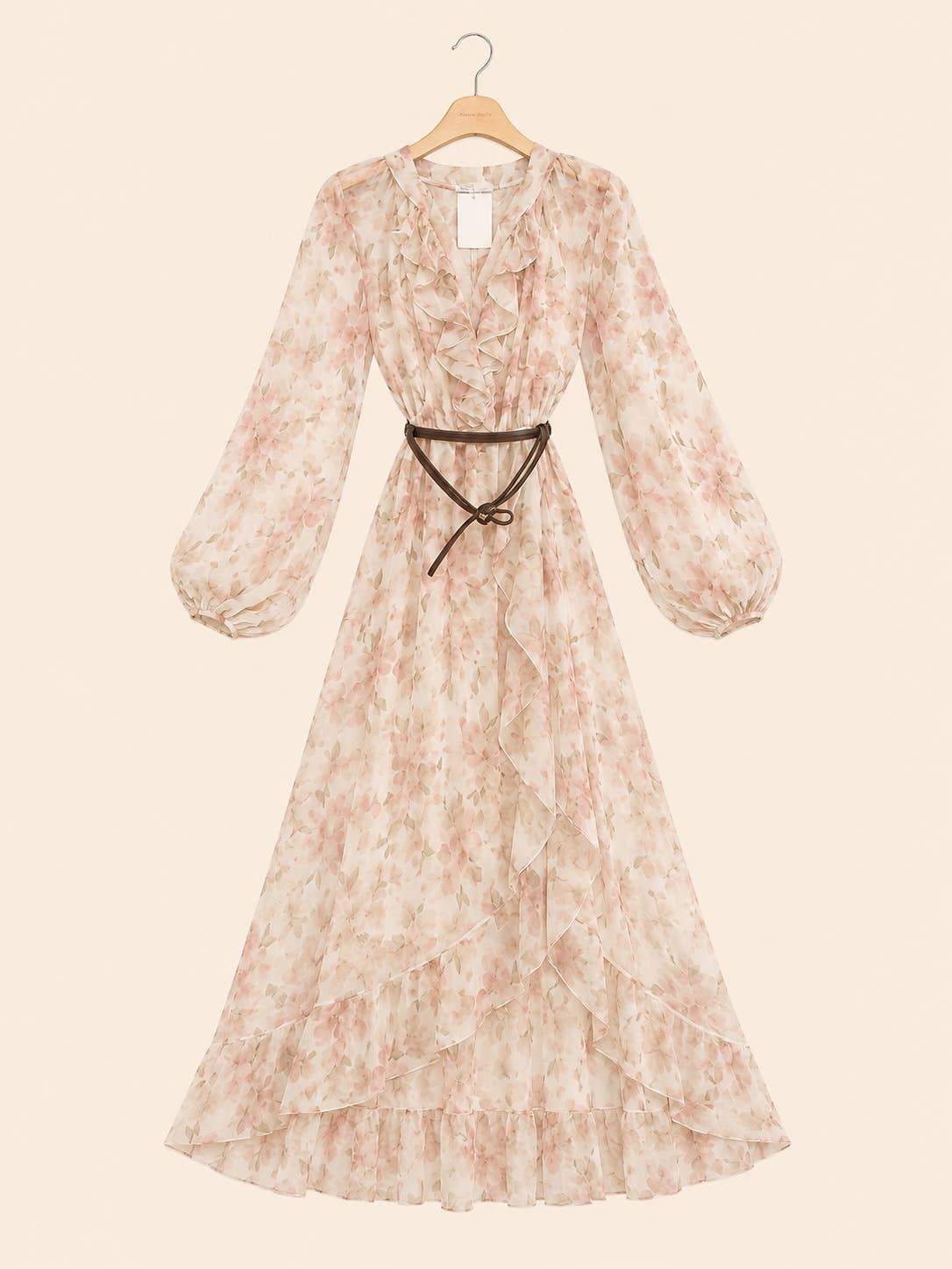 Boho Chic Long Floral Flowing Dress with Belt