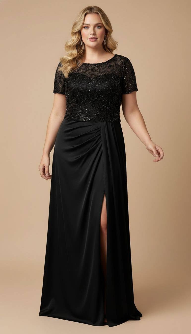 HM2517QS - Draped long formal gown