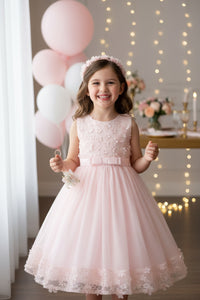 Girl's  Party Dress with 3D Flowers