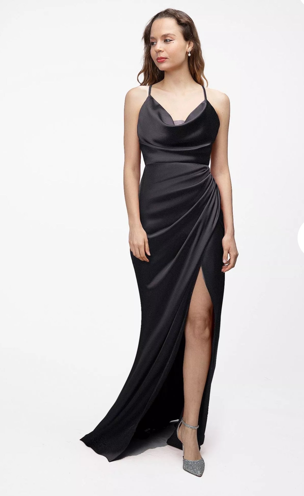 Black Satin long evening dress