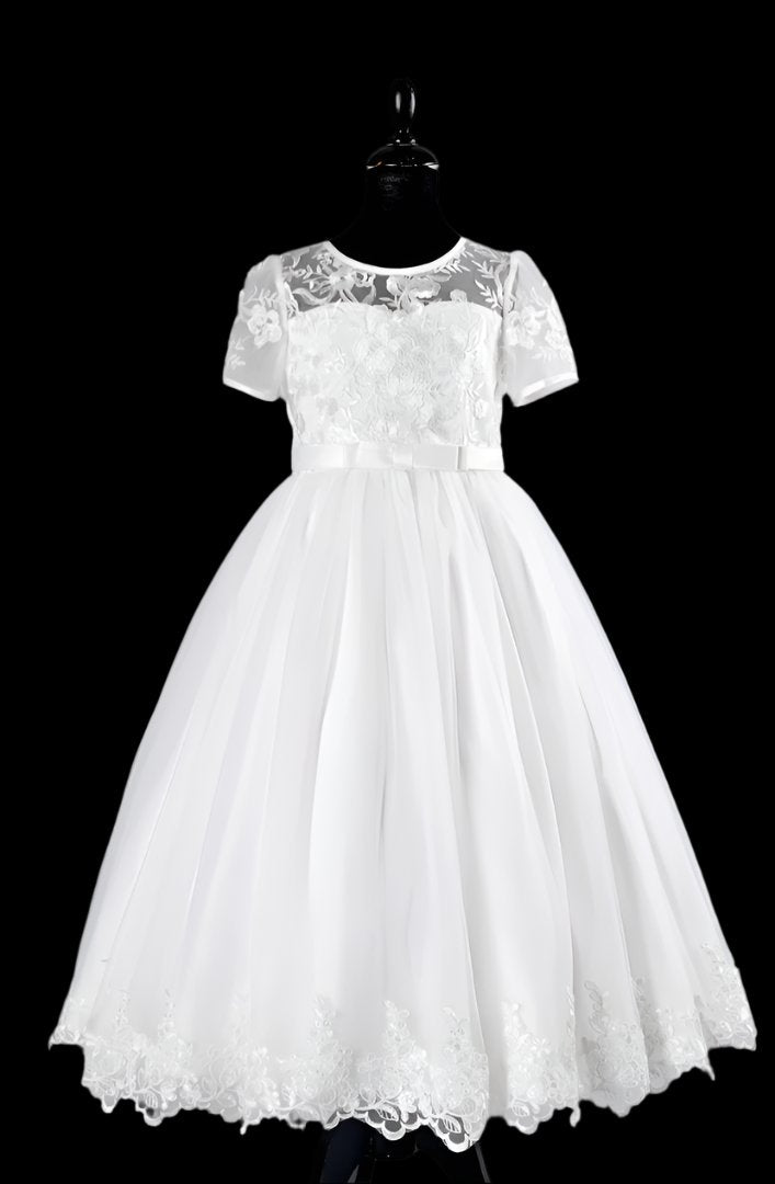 Embroidered Short sleeve First Holy communion dress
