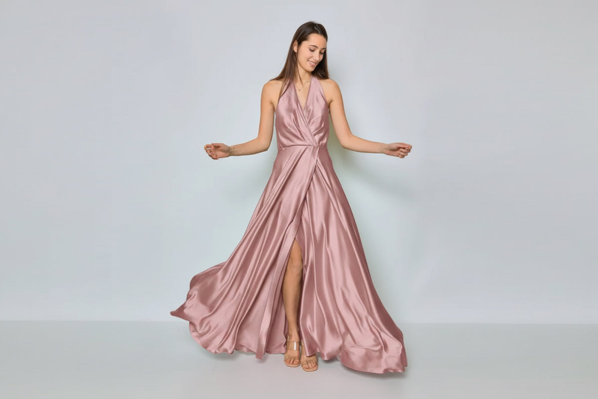 Satin tie-neck Bridesmaid dress