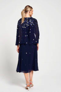 Annette Navy Embellished Cape Sleeve Midi Dress