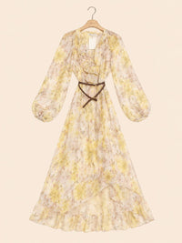 Boho Chic Long Floral Flowing Dress with Belt