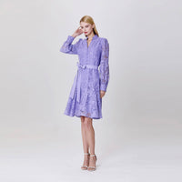 Short dress with long sleeves, in organza and lace