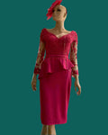 V-Neck Full Length Sleeves Lace Appliques Ruffles knee length Mother of the Wedding Dress