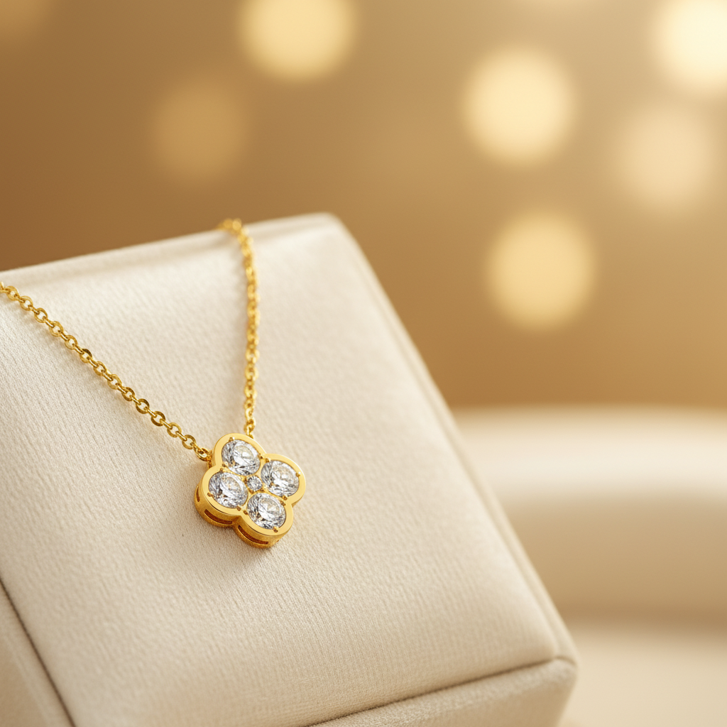 Crystal Clover Necklace | 18K gold-plated