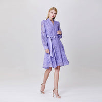 Short dress with long sleeves, in organza and lace
