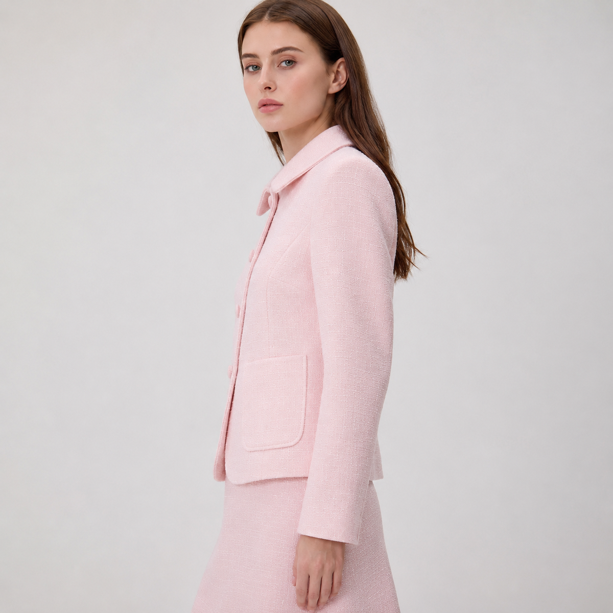 Smart and Joy - Tailored jacket with a Peter Pan collar: Rose / FR 44
