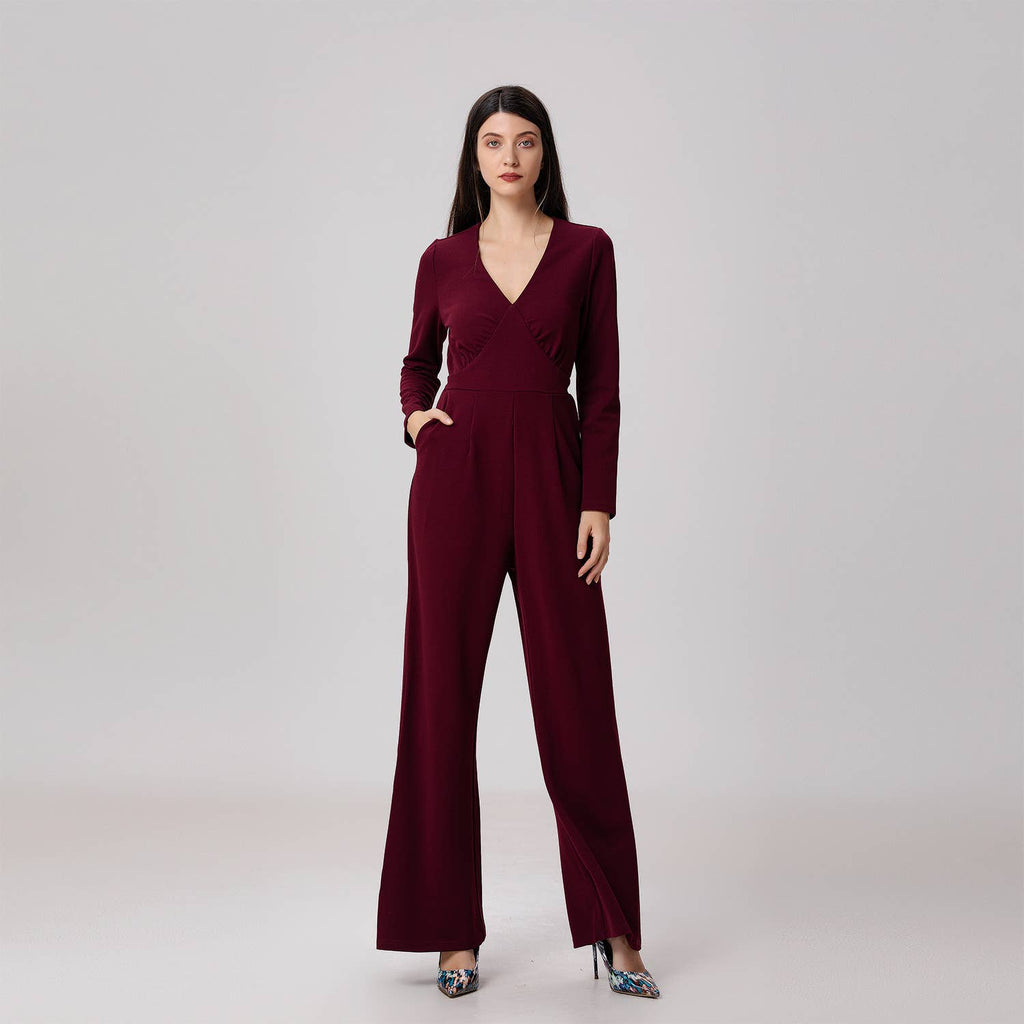 V-neck long jumpsuit