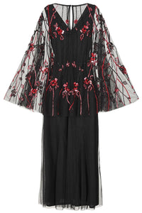 Zola Black Floral Embellished Cape Maxi Dress