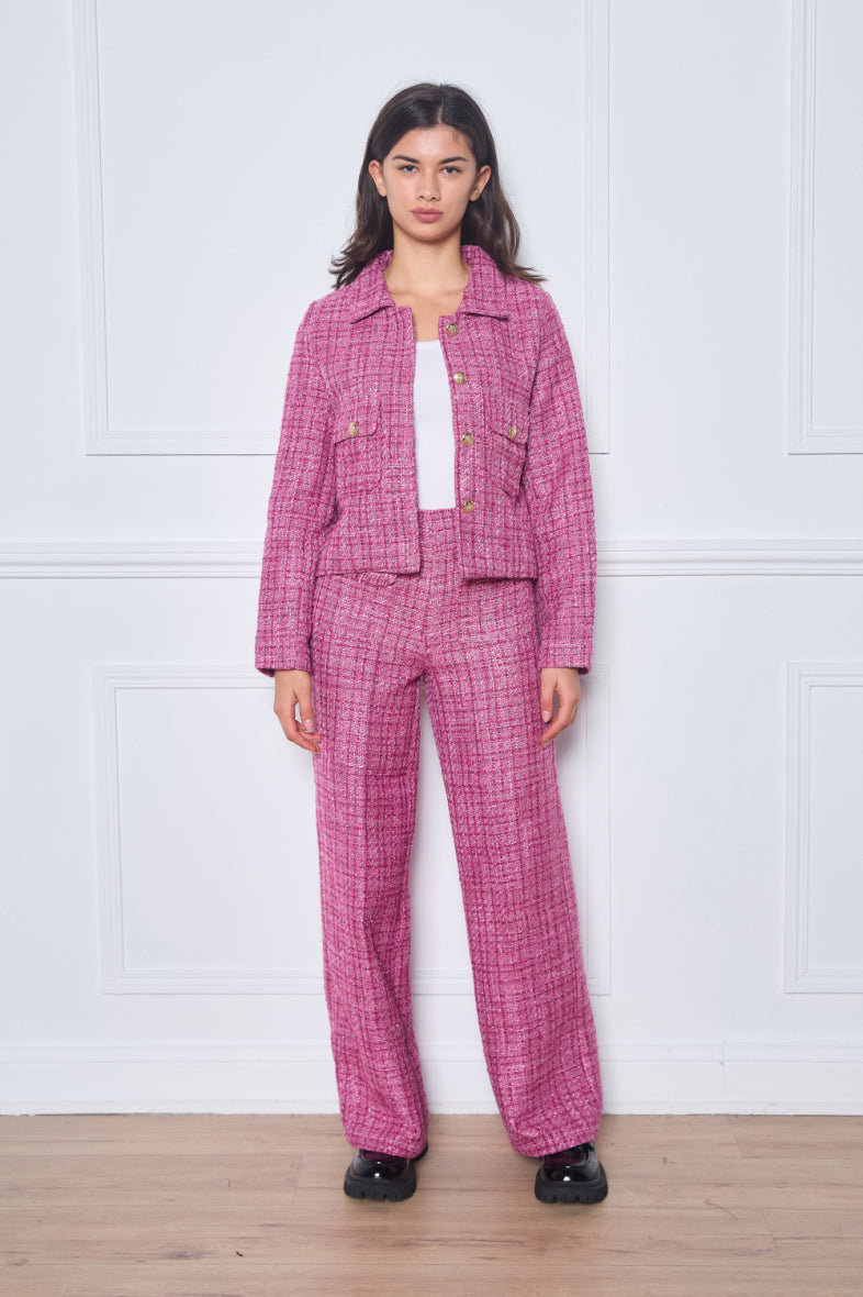 Fuchsia Tweed Jacket with Collar
