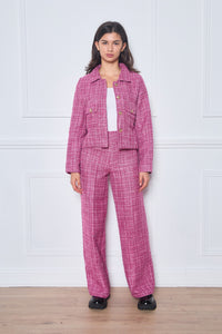 Fuchsia Tweed Jacket with Collar