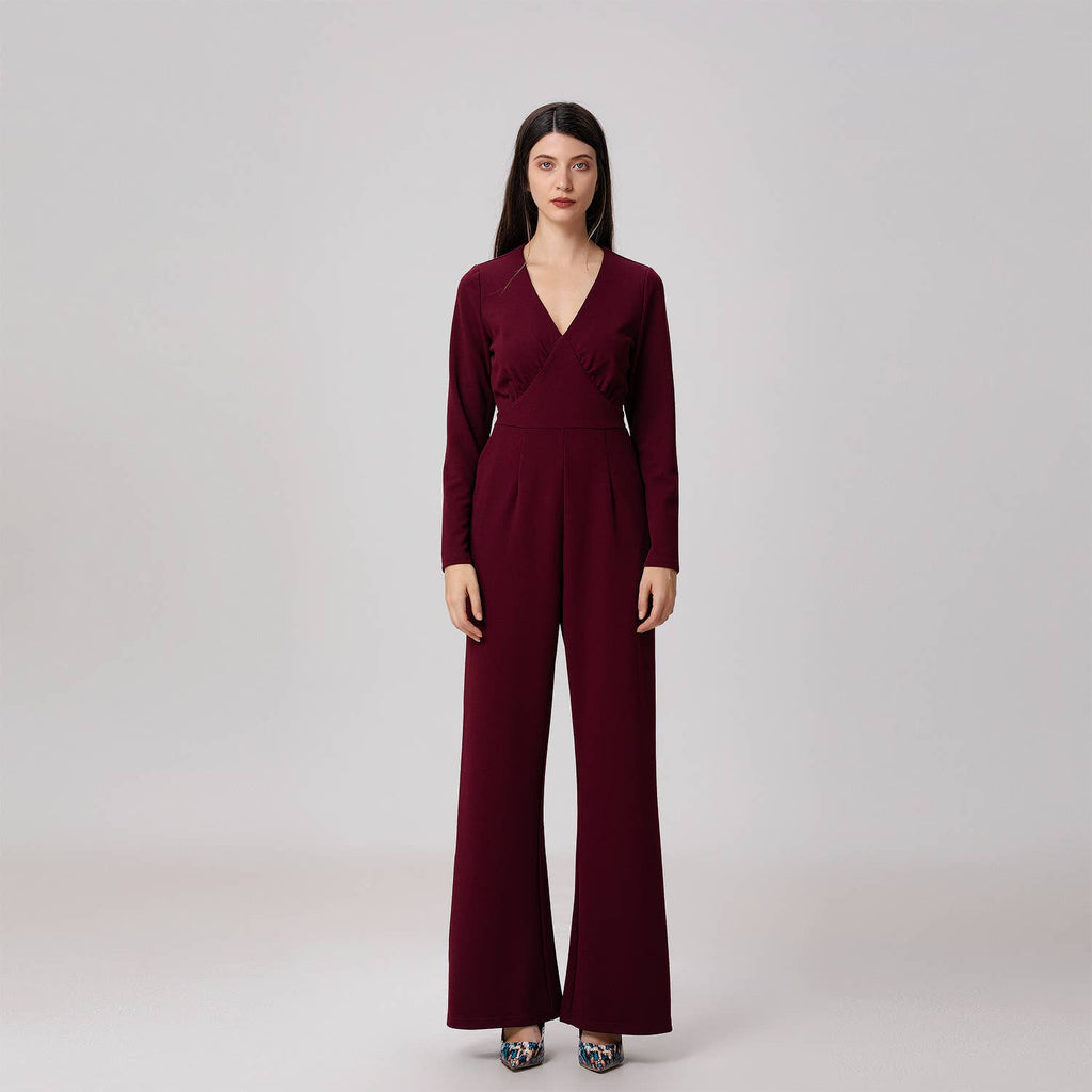 V-neck long jumpsuit