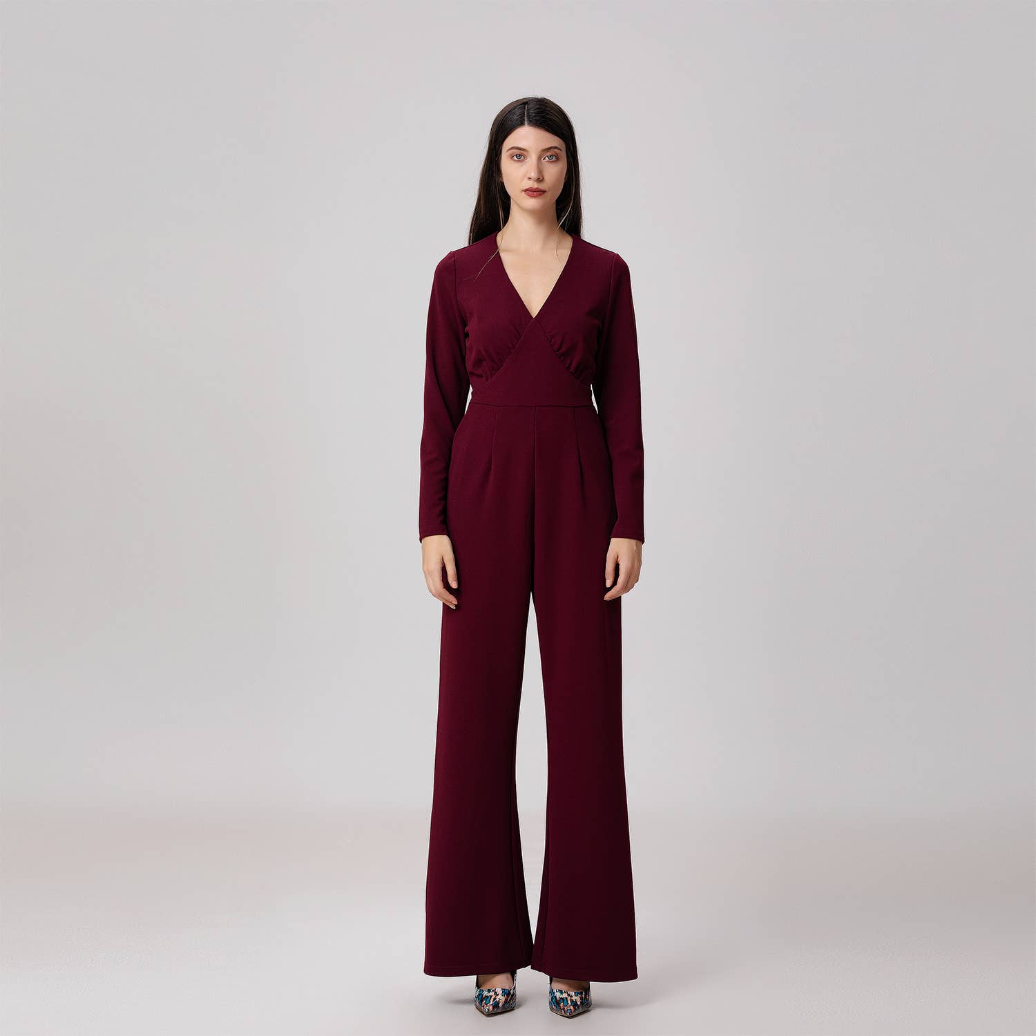 V-neck long jumpsuit