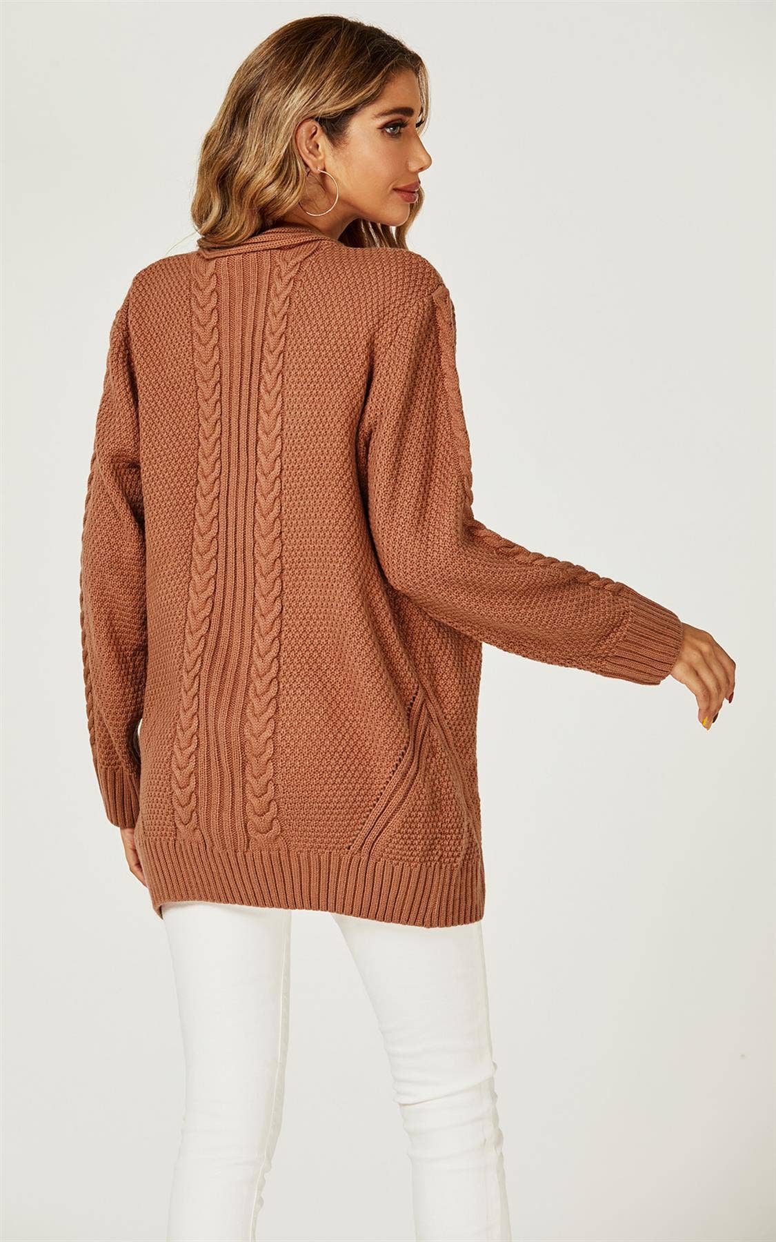 FS Collection (Germany) - Midi Cable Knit Cardigan in Caramel