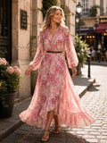 Boho Chic Long Floral Flowing Dress with Belt