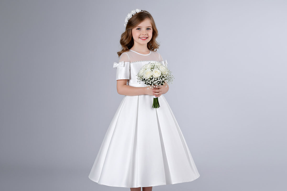 Shiny  satin   flower girl Bow dresses