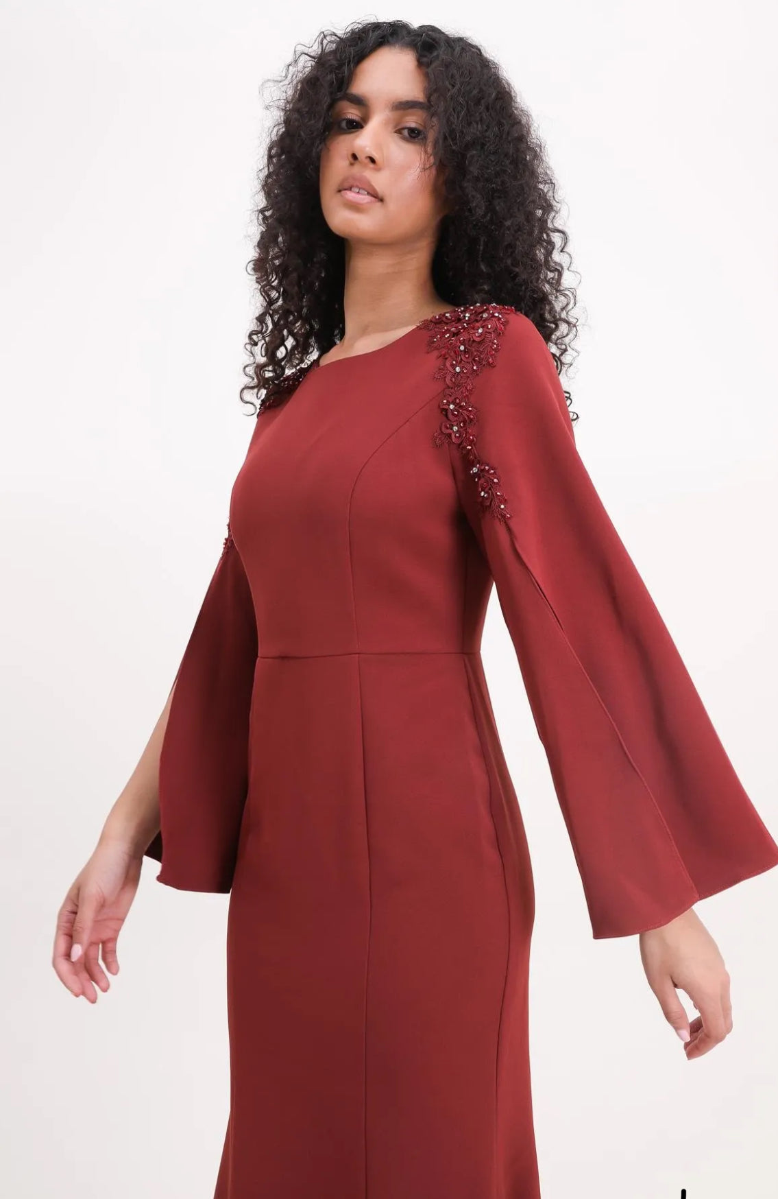 Terracotta Long sleeve evening dress