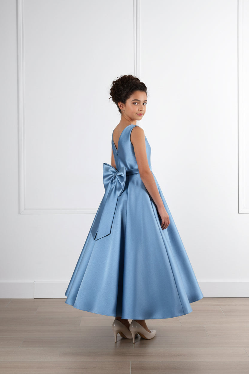 Mid Calf, Blue Flower Girl dress