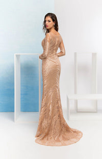 Ollivia, long sleeve Gold fishtail dress